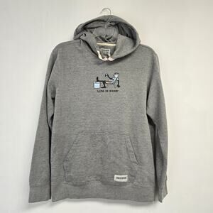 Life is Good Size M Hoodie Sweatshirt Mens Gray Pocket Jake with Cooler Graphic